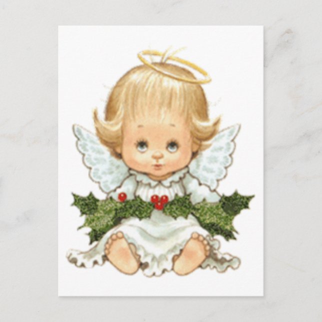Cute Christmas Baby Angel and Holly Postcard (Front)