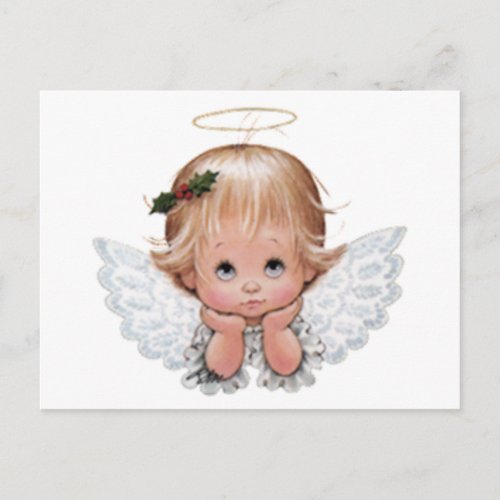 Cute Christmas Baby Angel Head In Hands Postcard