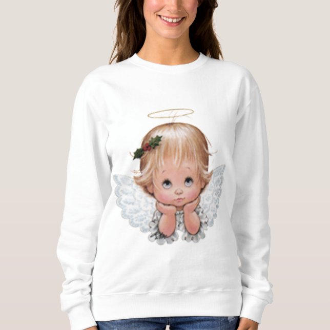 Cute Christmas Baby Angel Head In Hands Sweatshirt (Front)