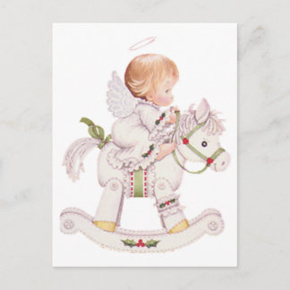 Cute Christmas Baby Angel On Rocking Horse Postcard