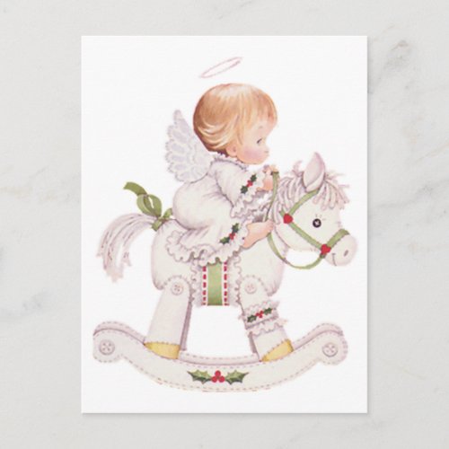 Cute Christmas Baby Angel On Rocking Horse Postcard