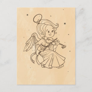 Cute Christmas baby angel playing violin Holiday Postcard