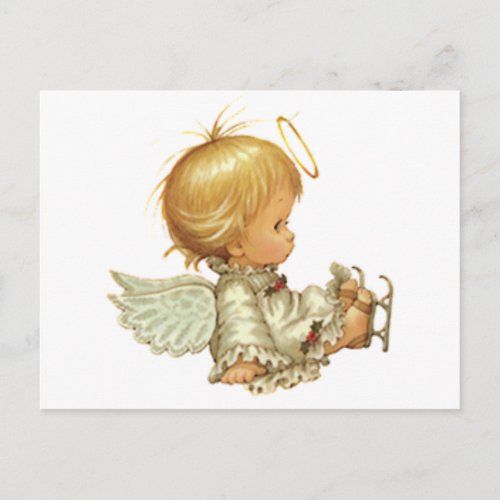 Cute Christmas Baby Angel Skating Accident Postcard