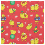 Cute Christmas Baby Chicks Red Festive Holidays Fabric