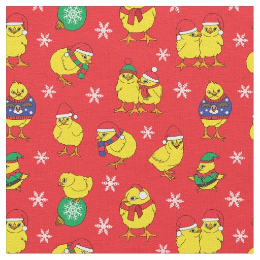 Cute Christmas Baby Chicks Red Festive Holidays Fabric