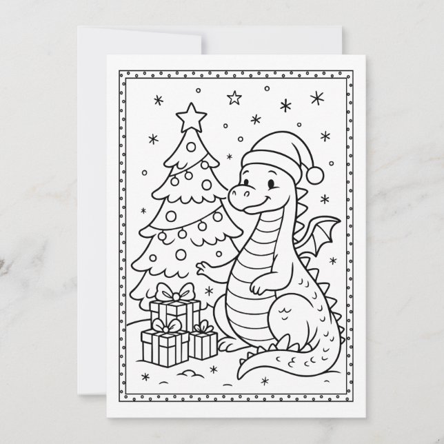 Cute Christmas Baby Dinosaur Coloring Flat Note Holiday Card (Front)