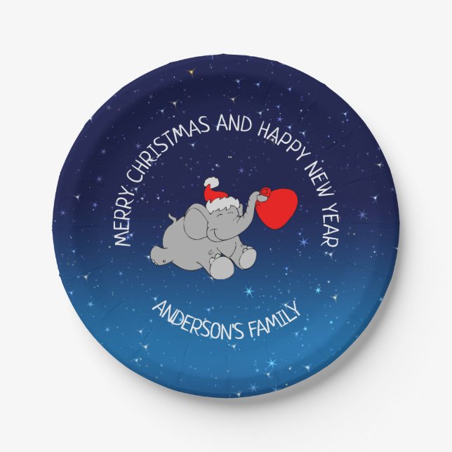 Cute Christmas Baby Elephant Paper Plates (Front)