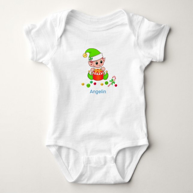 Cute Christmas Baby Elf & Confetti Baby Bodysuit (Front)