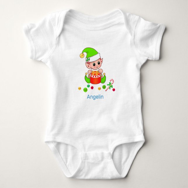 Cute Christmas Baby Elf & Confetti Bodysuit (Front)