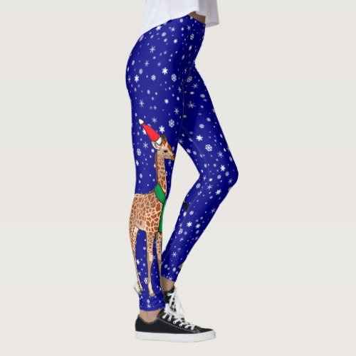 Cute Christmas Baby Giraffe in a Santa Hat Leggings