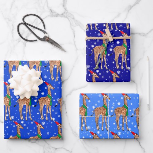 Cute Christmas Baby Giraffe in a Santa Hat Wrapping Paper Sheets