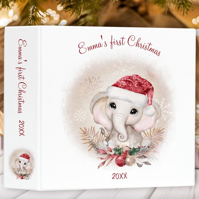 Cute Christmas Baby Girl Santa Photo Album 3 Ring Binder (Cute Christmas Baby Girl Santa Elephant Photo Album 3 ring binder)