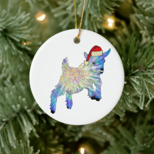 Cute Christmas baby Goat Santa Ceramic Ornament