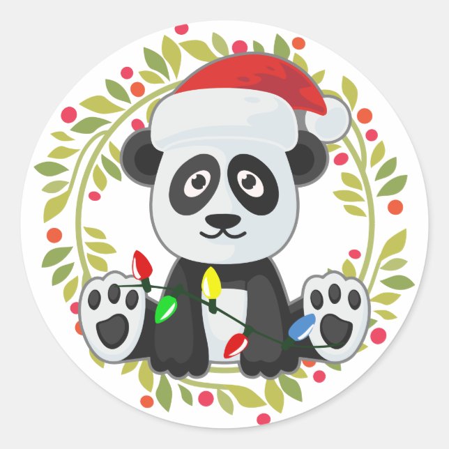 Cute Christmas Baby Panda Classic Round Sticker (Front)