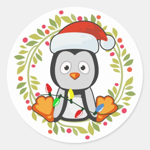 Cute Christmas Baby Penguin  White Holiday Classic Round Sticker