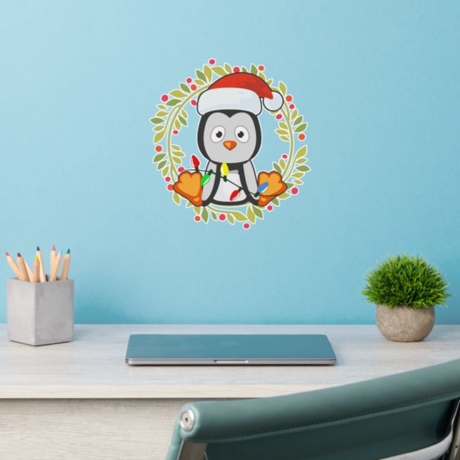 Cute Christmas Baby Penguin | White Holiday Wall Decal (Home Office 2)