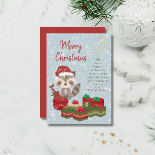Cute Christmas Baby Raccoon Red Santa Hat Holiday Card