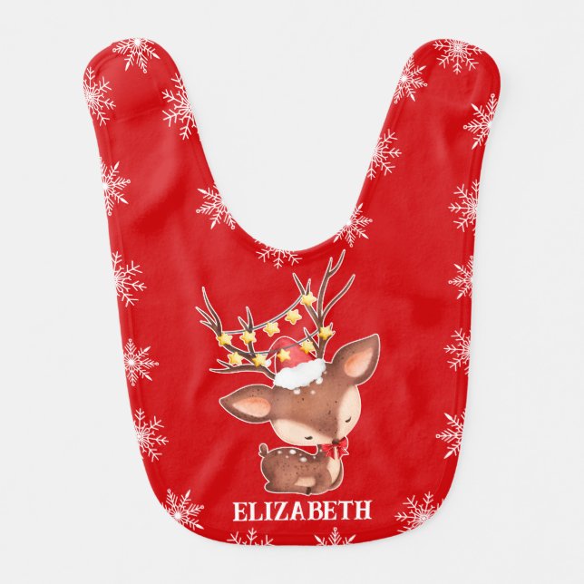Cute Christmas Baby Reindeer Baby Bib (Front)