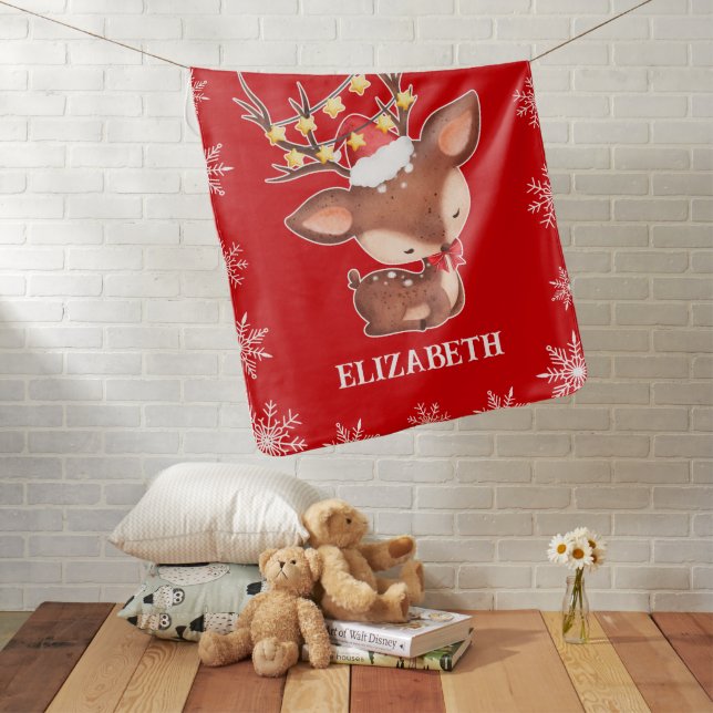Cute Christmas Baby Reindeer Baby Blanket (In Situ)