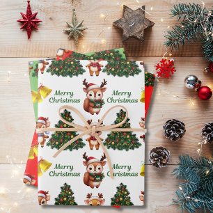 Cute Christmas Baby Reindeer Wrapping Paper Sheets