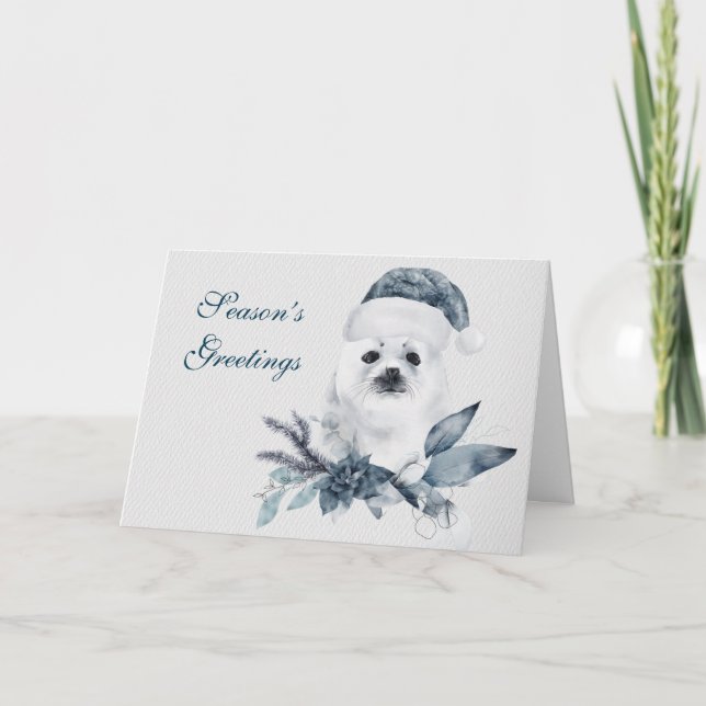 Cute Christmas Baby Seal Holiday Card (Front)