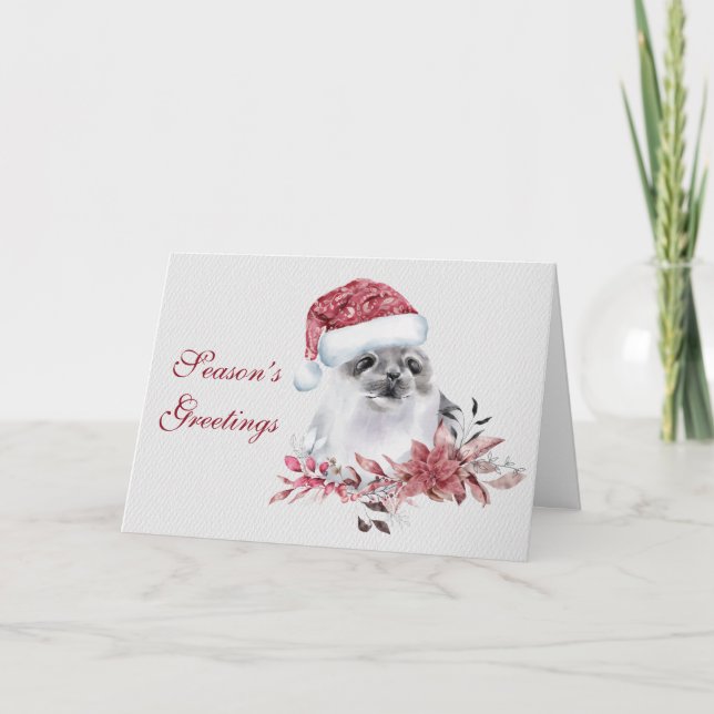 Cute Christmas Baby Seal Holiday Card (Front)