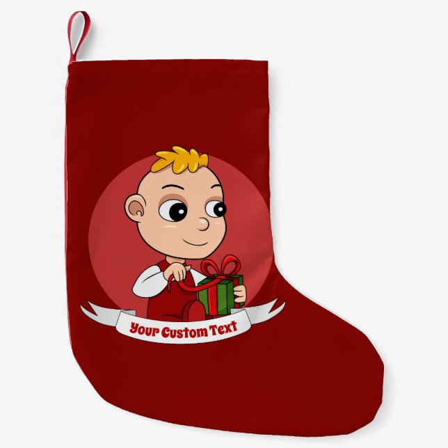 Cute Christmas baby with blond hair cartoon Small Christmas Stocking (Front)