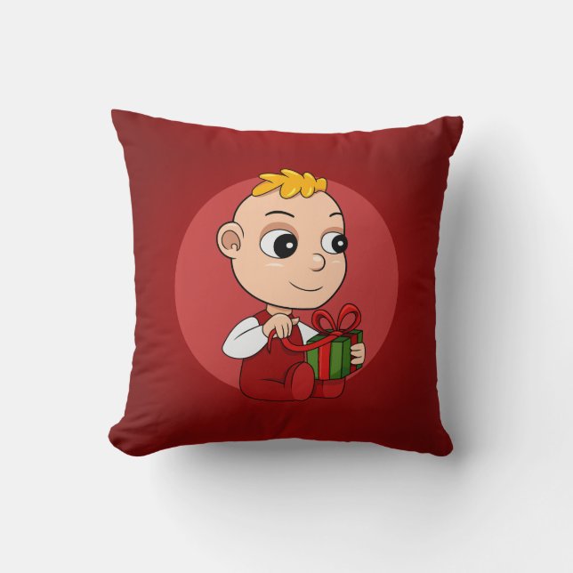 Cute Christmas baby with blond hair cartoon Throw Pillow (Front)