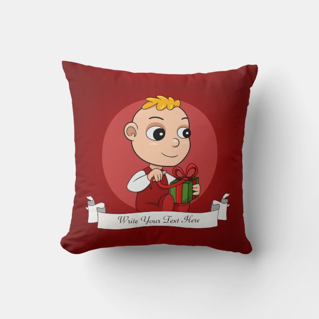 Cute Christmas baby with blond hair cartoon Throw Pillow (Front)