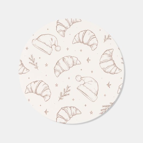 Cute christmas bakery croissant pattern classic round sticker