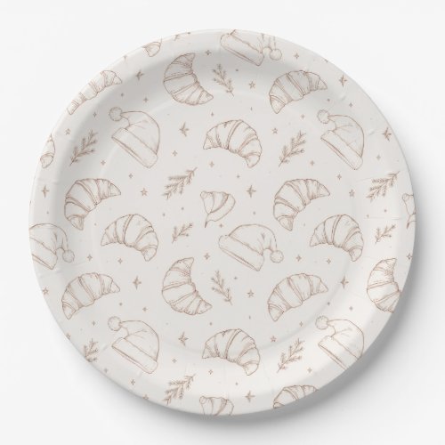 Cute christmas bakery croissant pattern paper plates