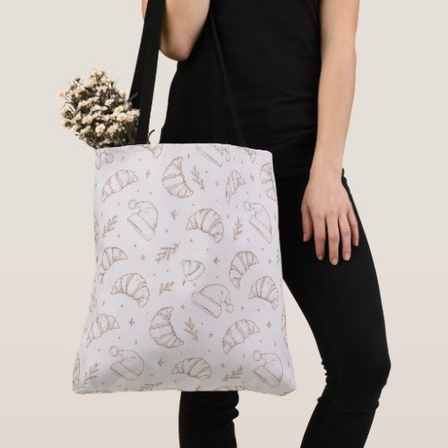 Cute christmas bakery croissant pattern tote bag