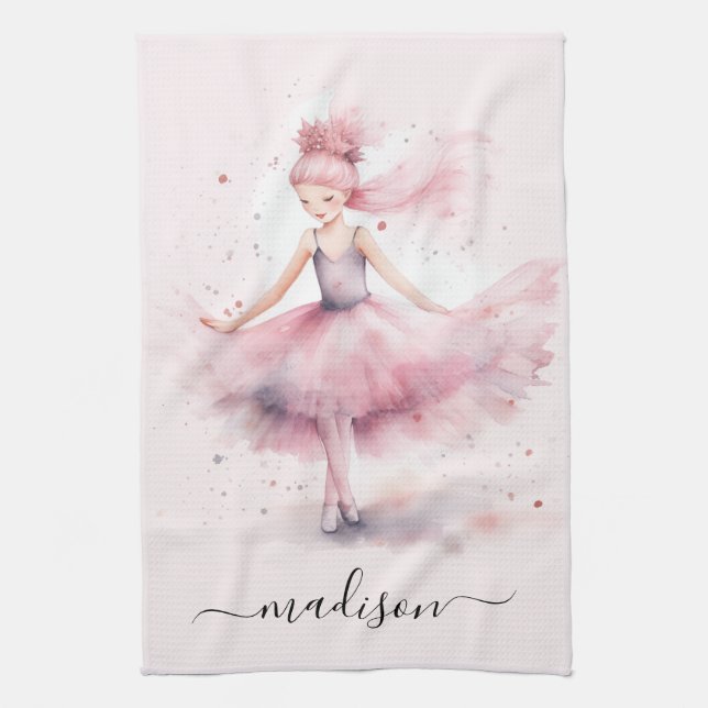 Cute christmas ballerina script name kitchen towel (Vertical)