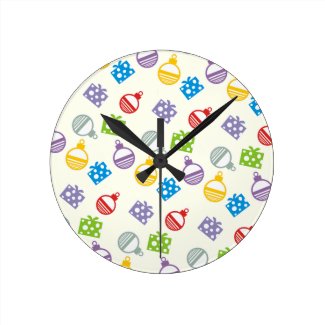 Cute Christmas balls and gifts pattern Round Clock