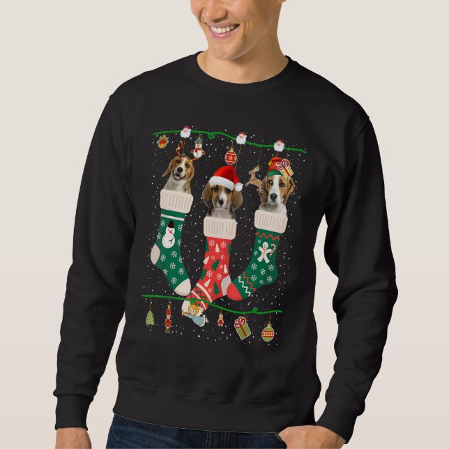 Cute Christmas Beagle In Sock Xmas Reindeer Santa  Sweatshirt (Front)