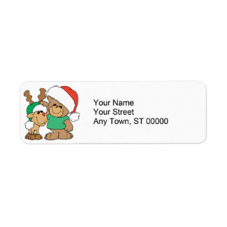 Cute Christmas Bear and Reindeer Label