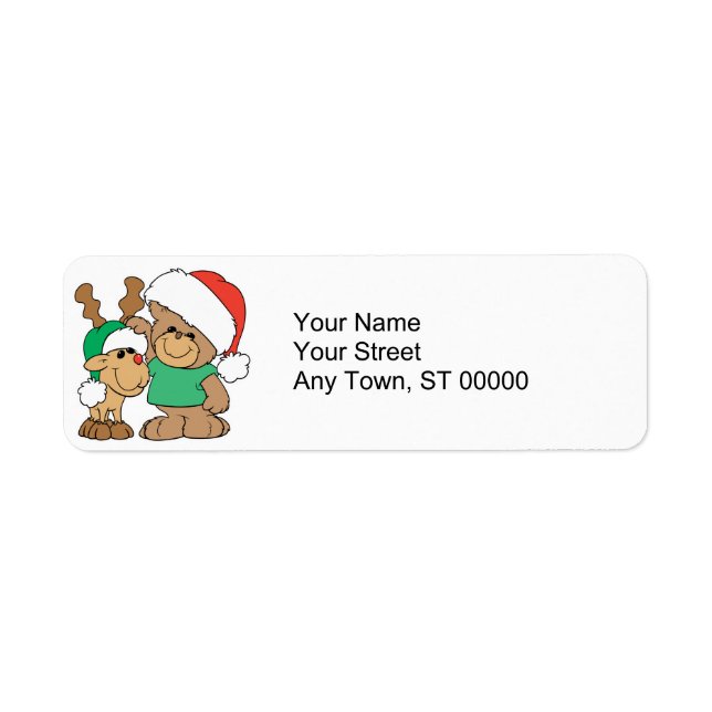 Cute Christmas Bear and Reindeer Label (Front)