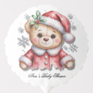 Cute Christmas Bear and Snowflakes Baby Shower Balloon