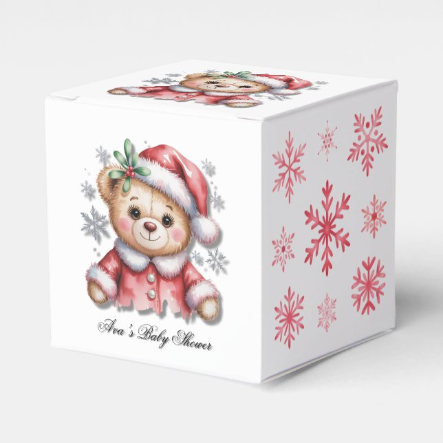 Cute Christmas Bear and Snowflakes Baby Shower Favor Boxes (Front Side)