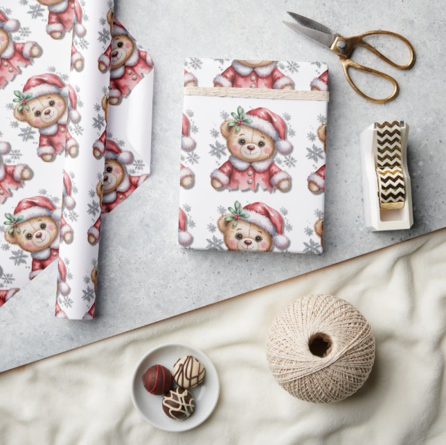 Cute Christmas Bear and Snowflakes Baby Shower  Wrapping Paper (Crafts)