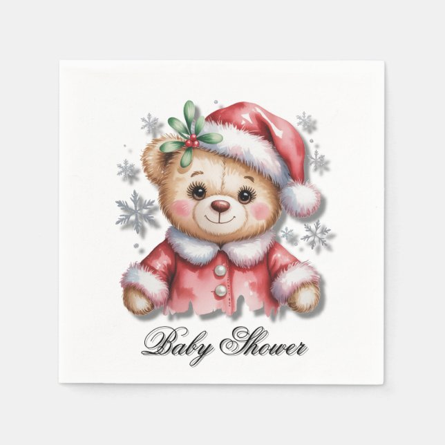 Cute Christmas Bear and Snowflakes Napkins (Front)