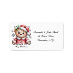 Cute Christmas Bear and Snowflakes Return Label