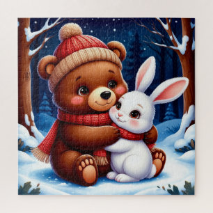 🎄 Cute Christmas Bear Bunny Cozy Home Gift 🧩 Jigsaw Puzzle