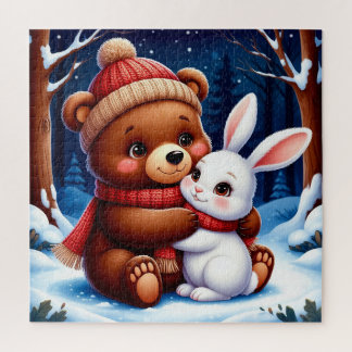 🎄 Cute Christmas Bear Bunny Cozy Home Gift 🧩 Jigsaw Puzzle