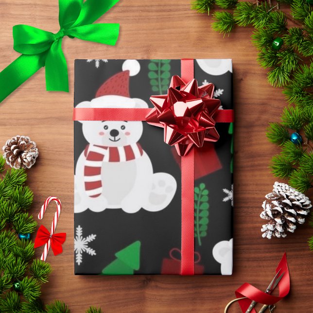 Cute Christmas Bear & Holiday Trees Wrapping Paper (Creator Uploaded)