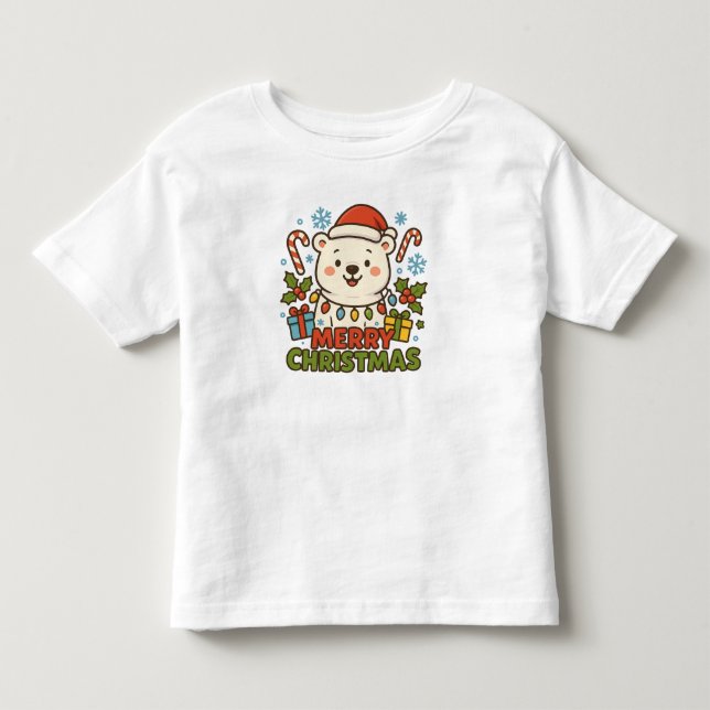 Cute Christmas Bear Illustration Toddler T-shirt (Front)