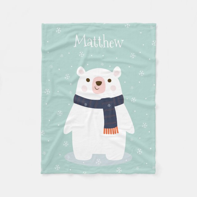 Cute Christmas Bear Kids Fleece Blanket (Front)