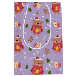 Cute Christmas Bear Pattern | Cozy Holiday Winter  Medium Gift Bag