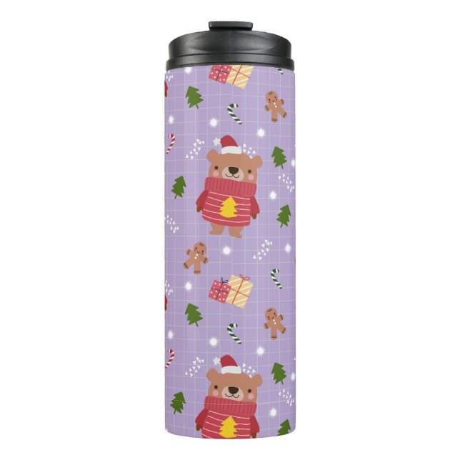 Cute Christmas Bear Pattern | Cozy Holiday Winter  Thermal Tumbler (Front)