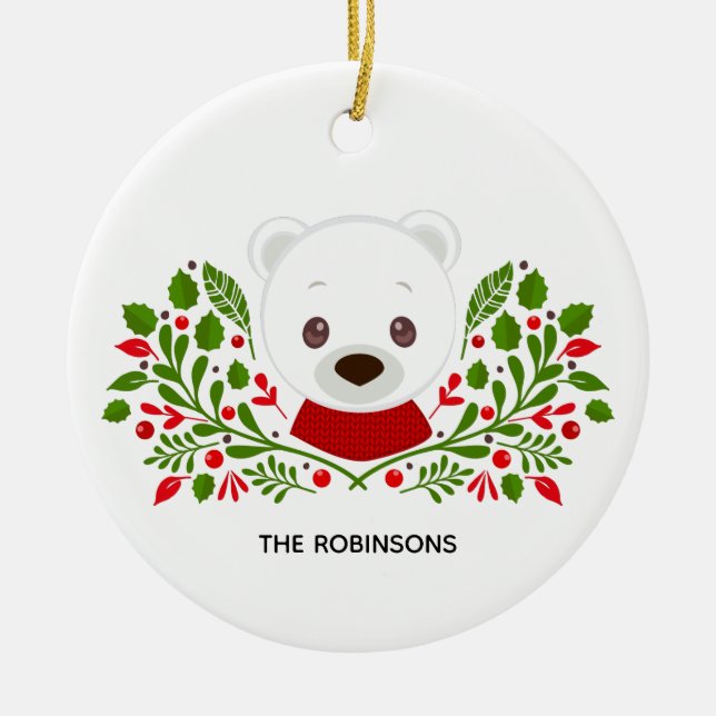 Cute Christmas Bear Photo Ceramic Ornament (Front)